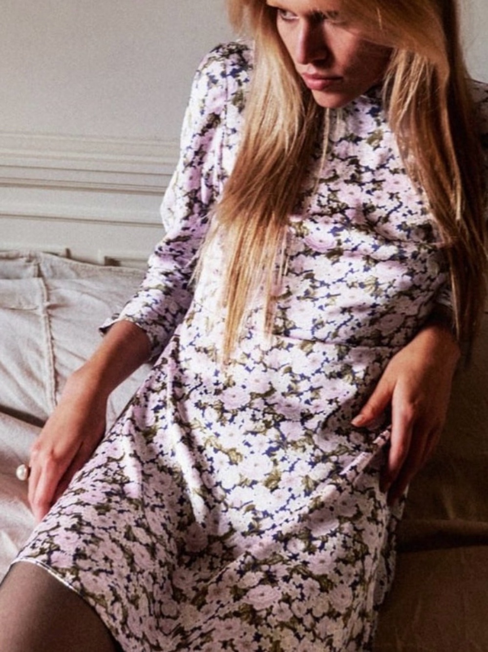Zara Floral Long-Sleeve silky dress